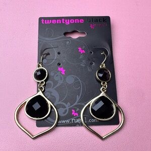 Gold & Black Statement Dangle Earrings – Modern Chic, New On Card